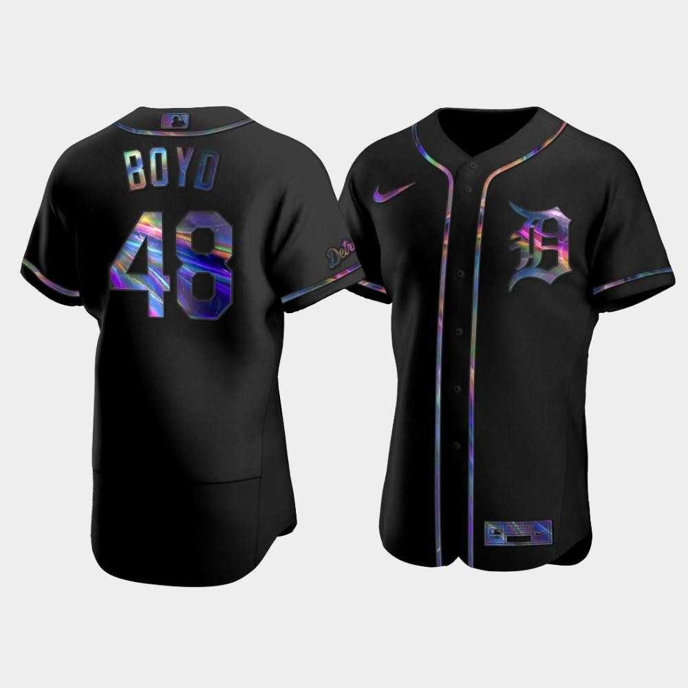 Men's Detroit Tigers Matthew Boyd 48 Black Golden Edition Holographic Jersey