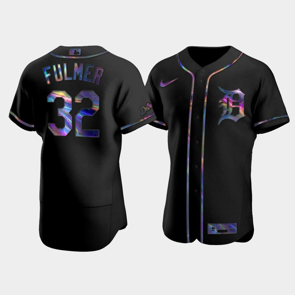 Men's Detroit Tigers Michael Fulmer 32 Black Golden Edition Holographic Jersey
