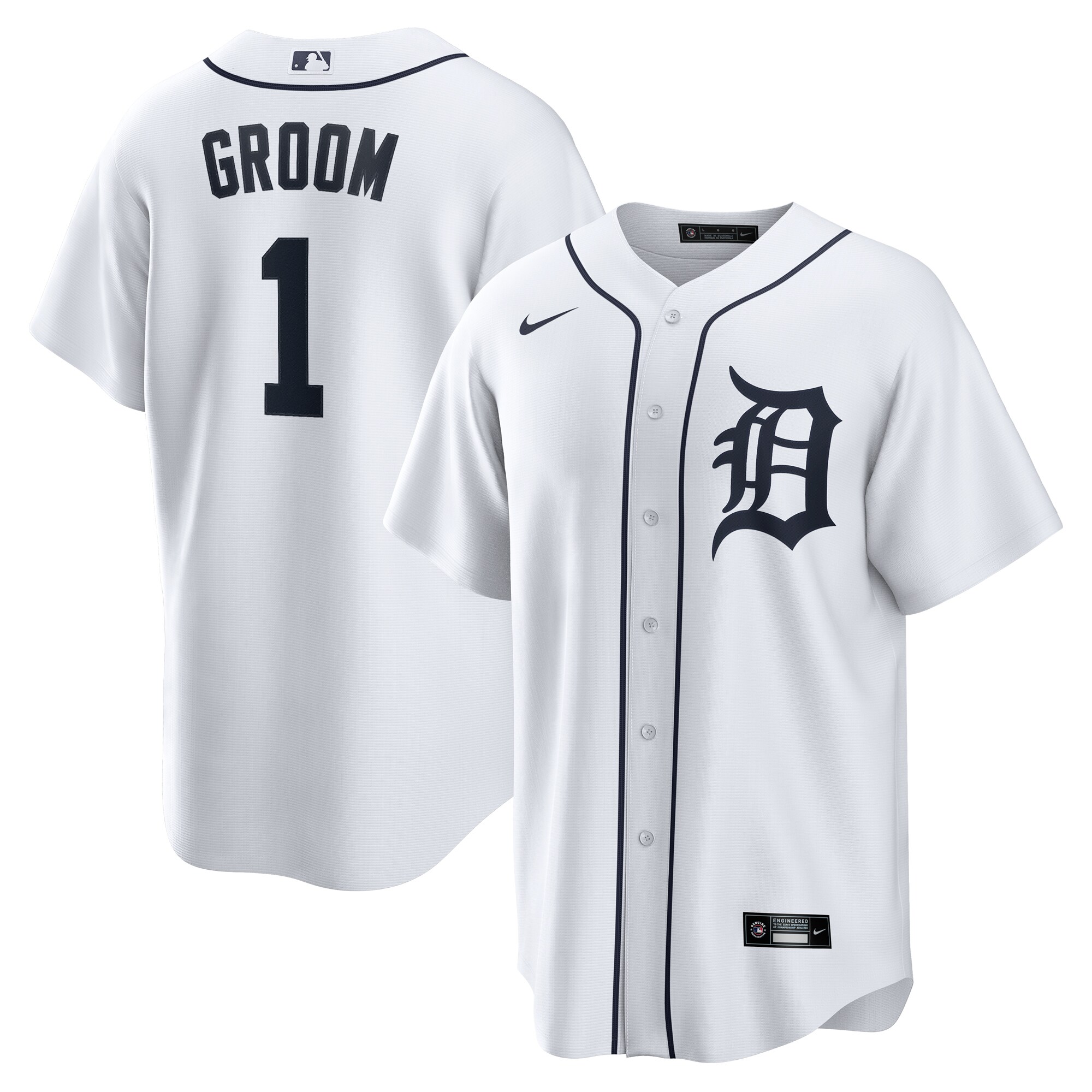 Men's Detroit Tigers White #1 Groom Home Jersey