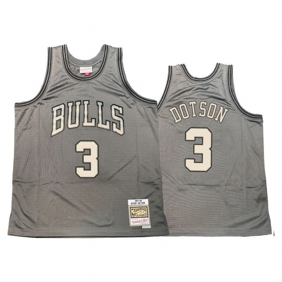 Men's Devon Dotson 3 Chicago Bulls Hardwood Classics Jersey Gray