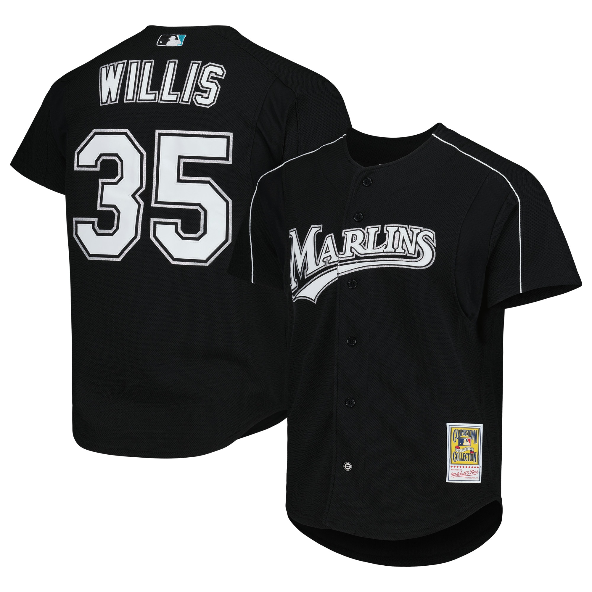 Men's Florida Marlins Dontrelle Willis Mitchell & Ness Black Cooperstown Collection Mesh Batting Practice Button-up Jersey