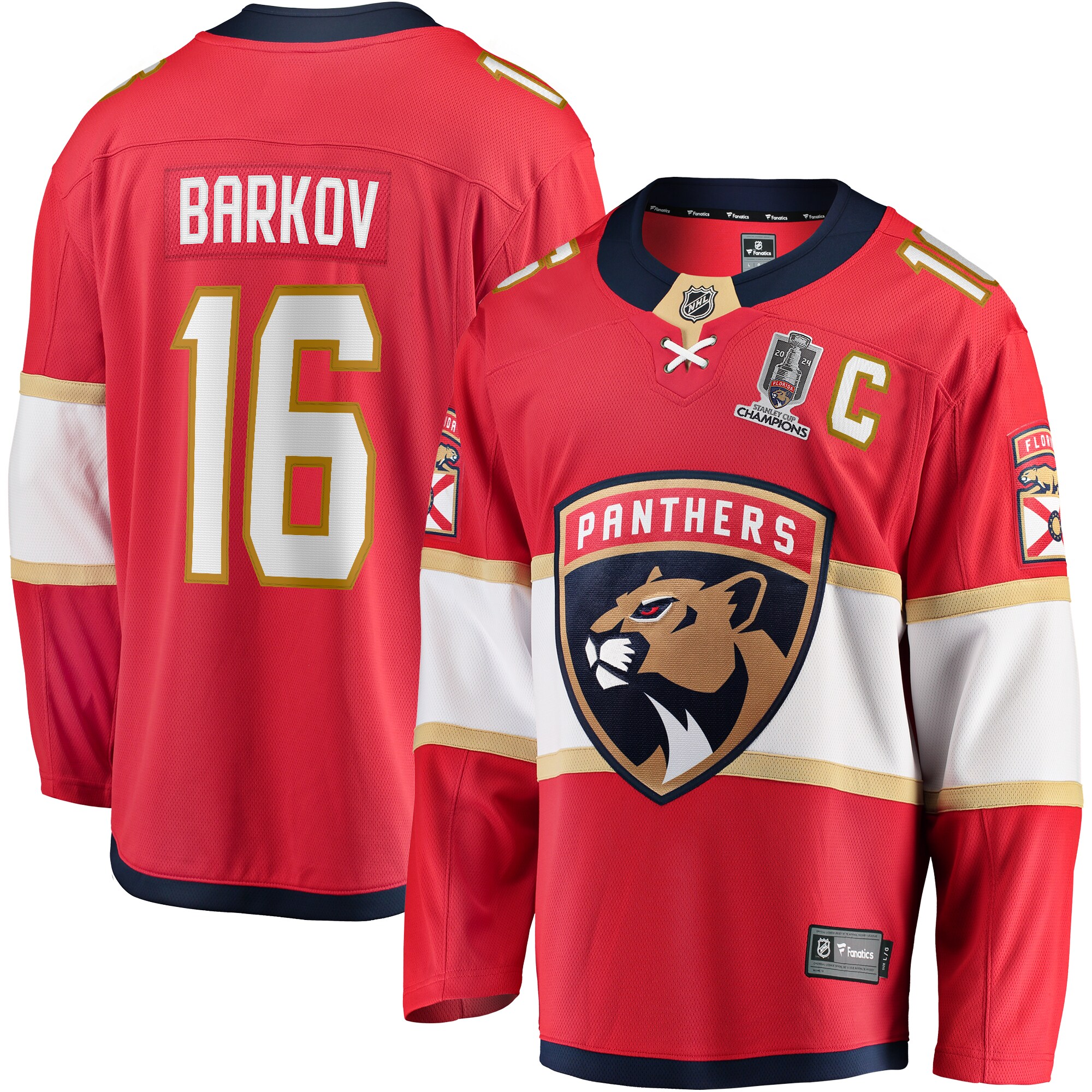 Men's Florida Panthers Aleksander Barkov Red Home 2024 Stanley Cup Champions Breakaway Player Jersey