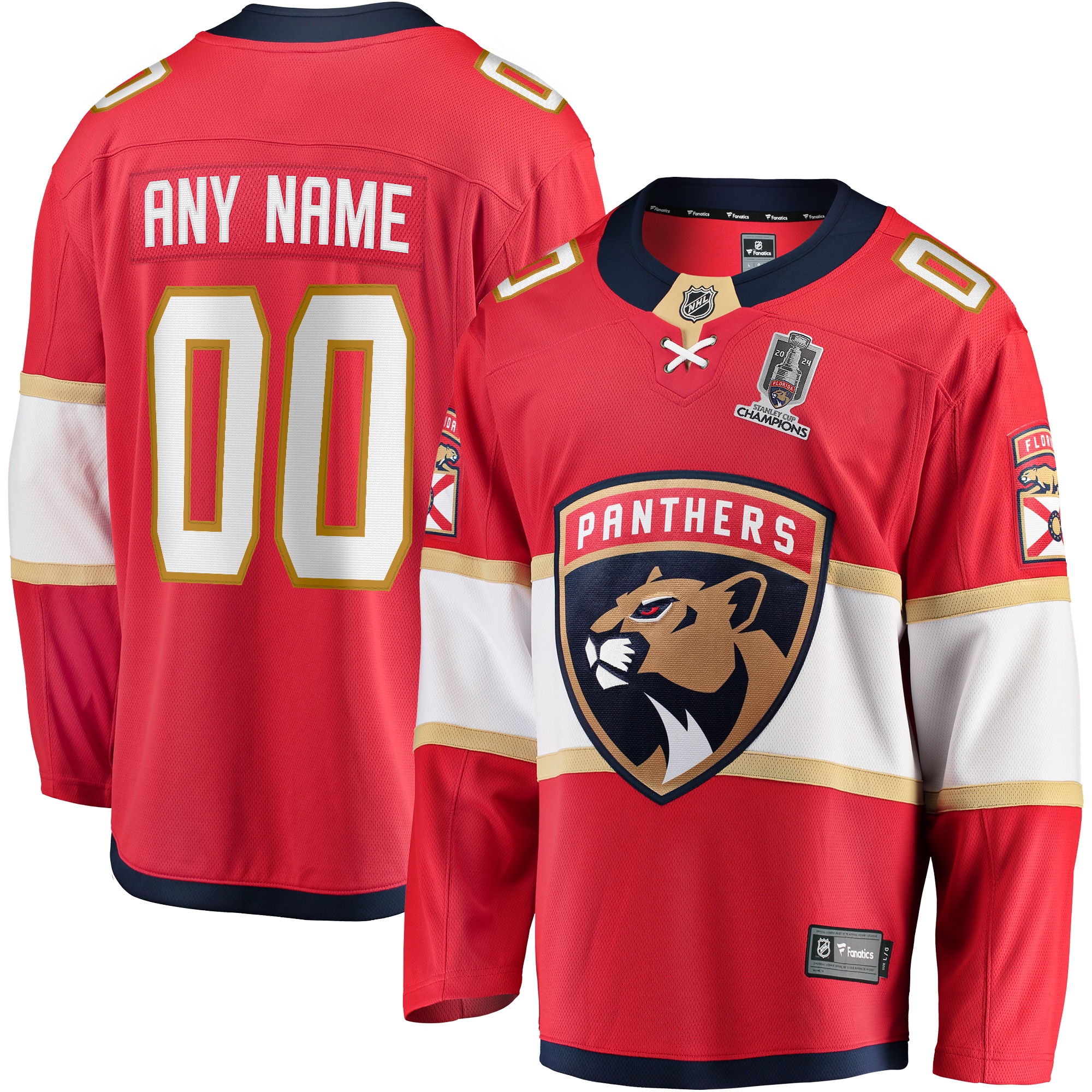 Men's Florida Panthers Red Home 2024 Stanley Cup Champions Breakaway Custom Jersey
