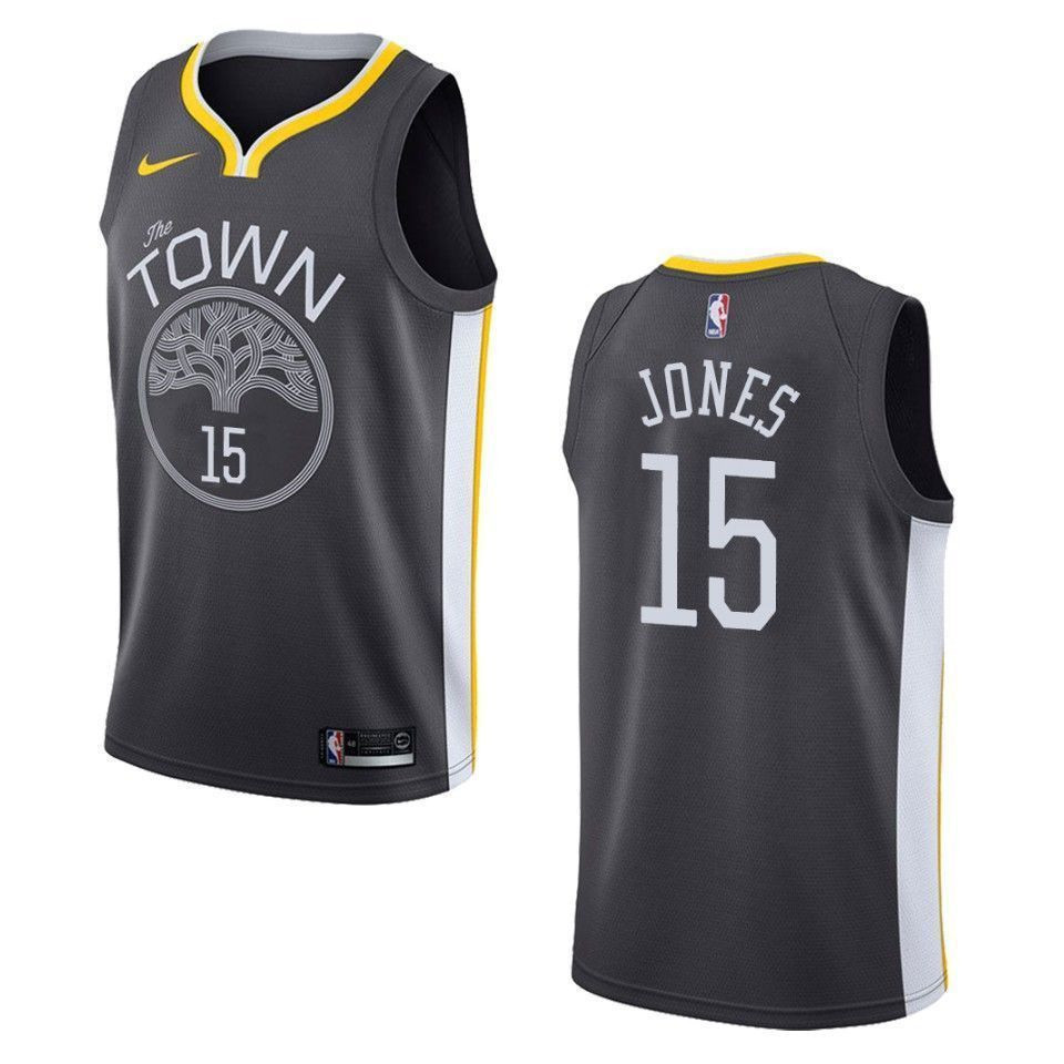 Men's Golden State Warriors 15 Damian Jones Statement Swingman Jersey - Black