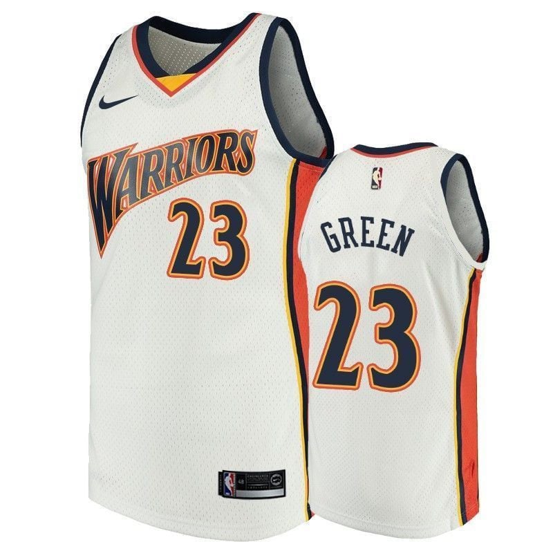 Men's Golden State Warriors 23 Draymond Green White Throwback Jersey
