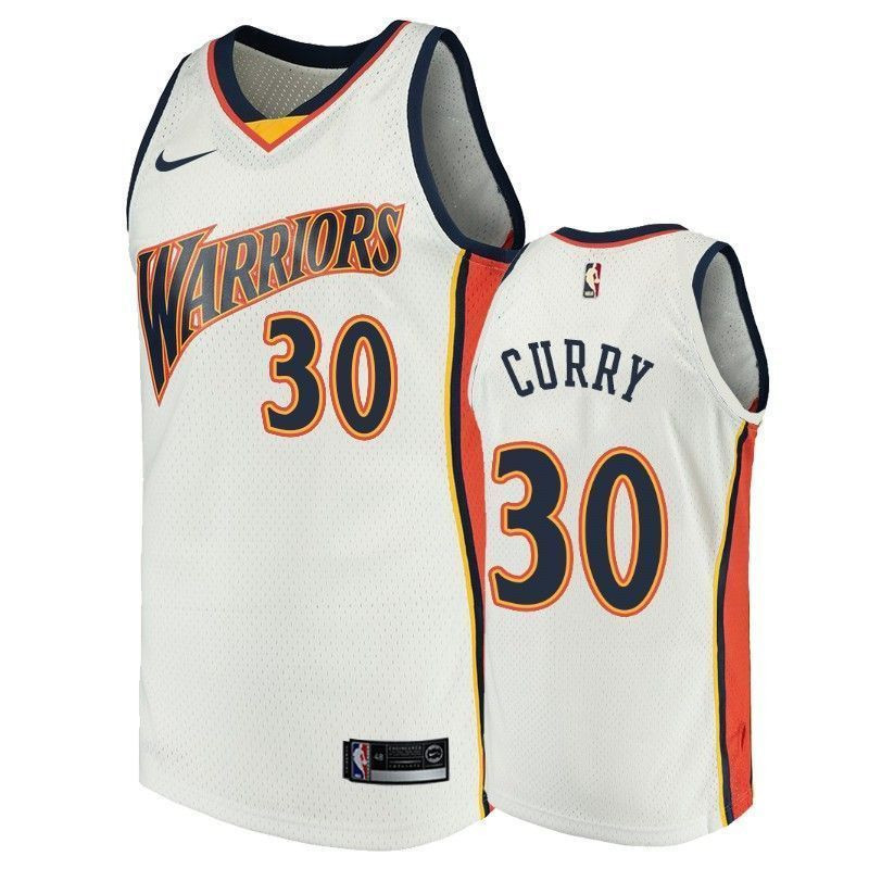 Men's Golden State Warriors 30 Stephen Curry White Throwback Jersey