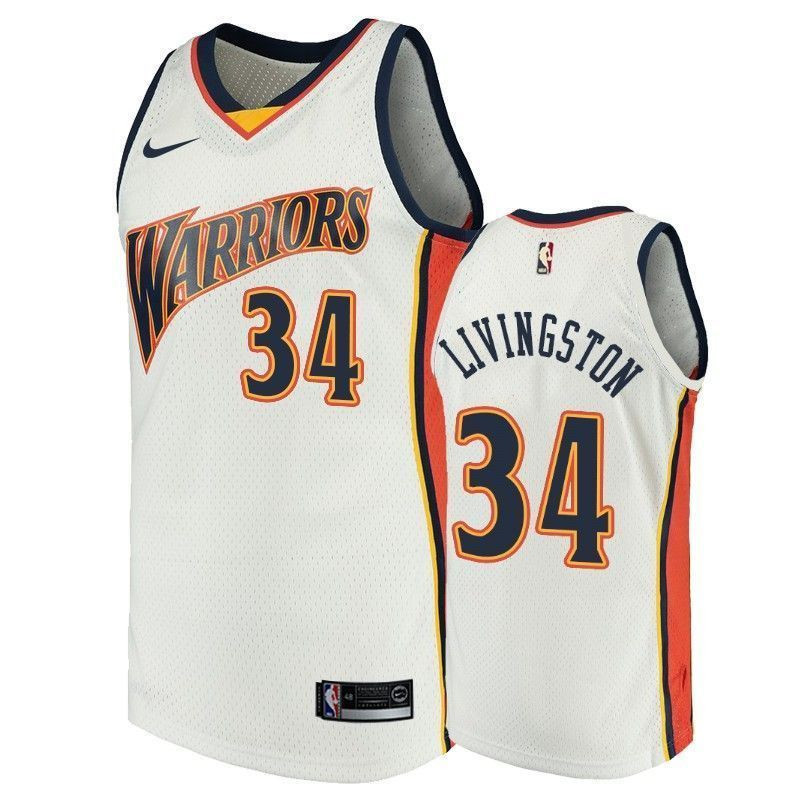 Men's Golden State Warriors 34 Shaun Livingston White Throwback Jersey