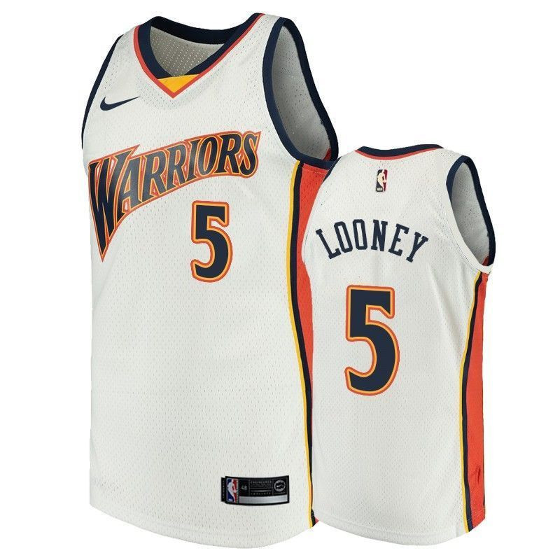 Men's Golden State Warriors 5 Kevon Looney White Throwback Jersey