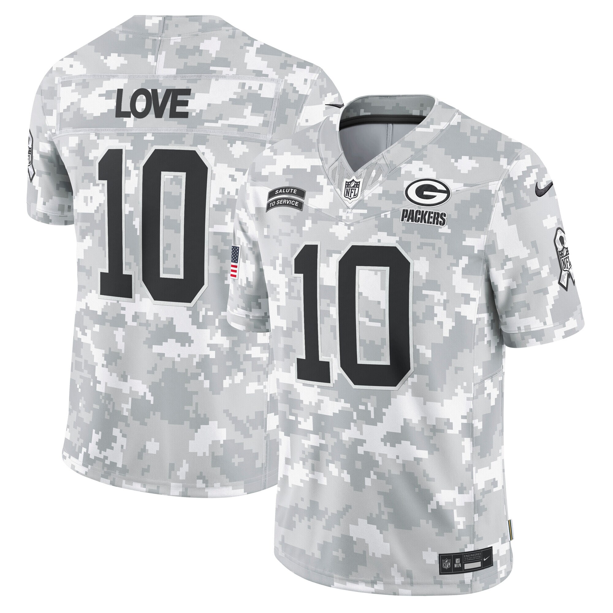 Men's Green Bay Packers Love Arctic Camo 2024 Salute To Service Limited Jersey Js9283