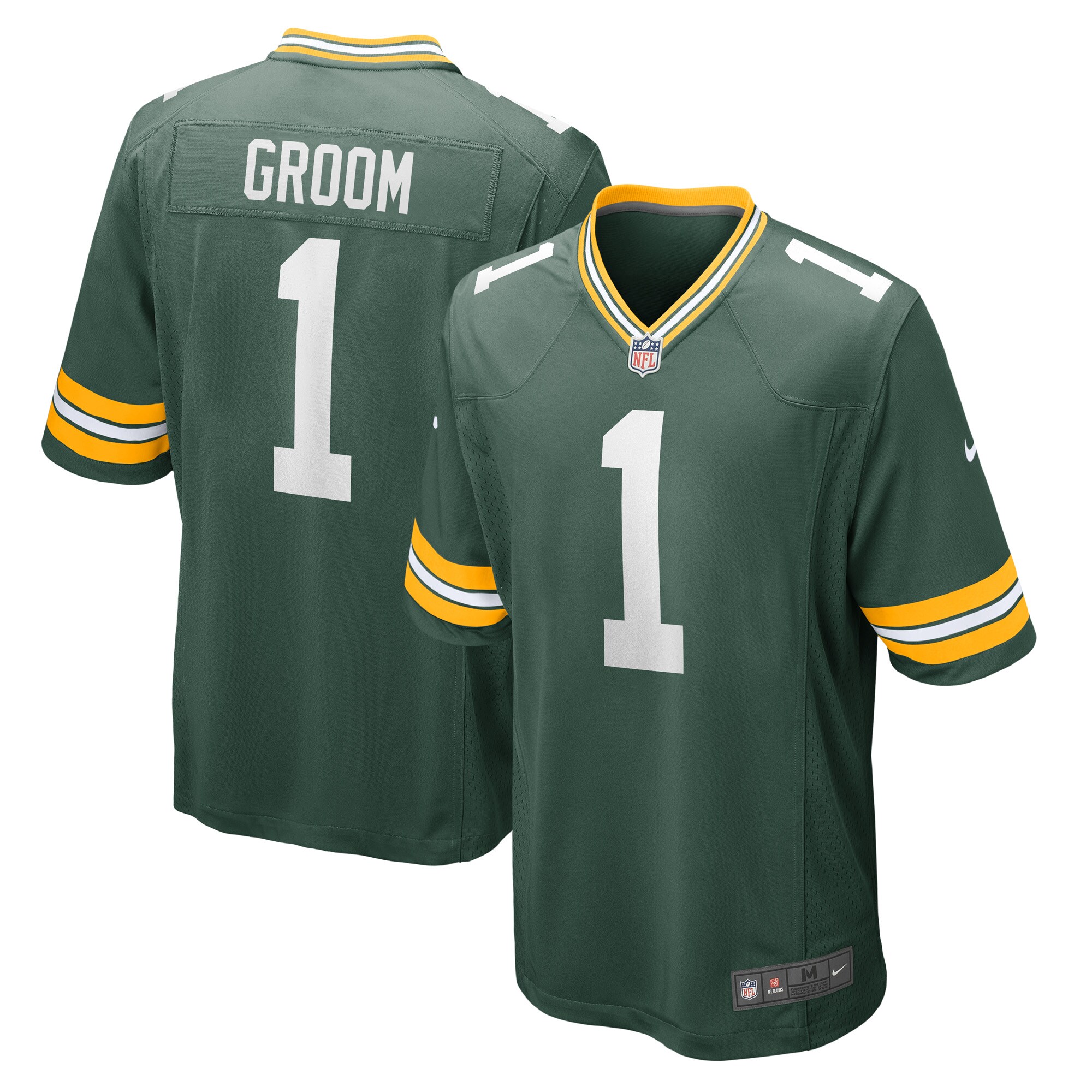 Men's Green Bay Packers Number 1 Groom Green Game Jersey Js7650