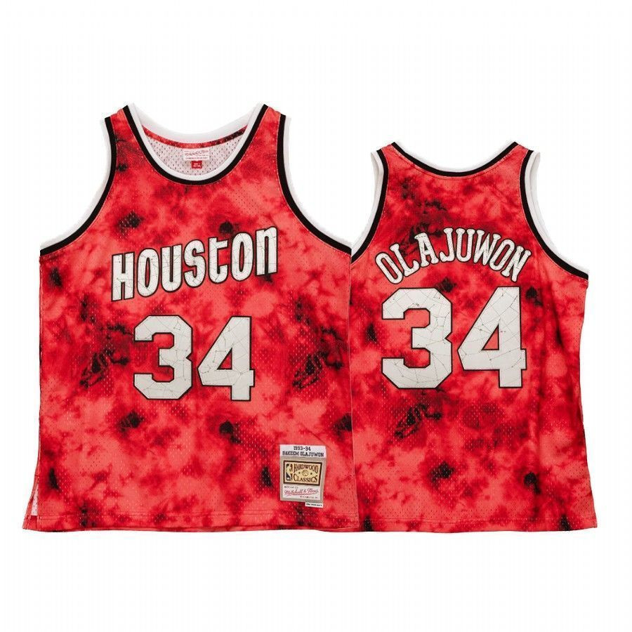 Men's Hakeem Olajuwon 34 Houston Rockets Galaxy Jersey Red