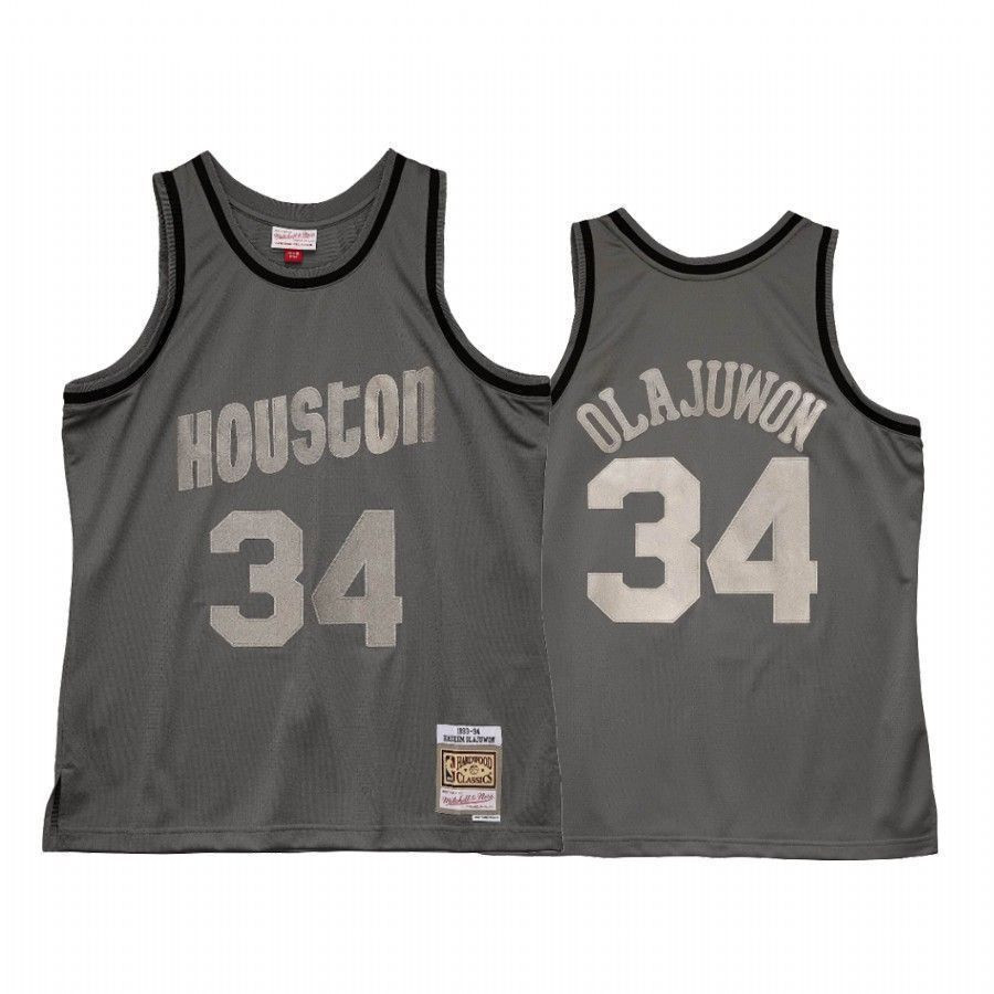 Men's Hakeem Olajuwon 34 Houston Rockets Metal Works Jersey Charcoal