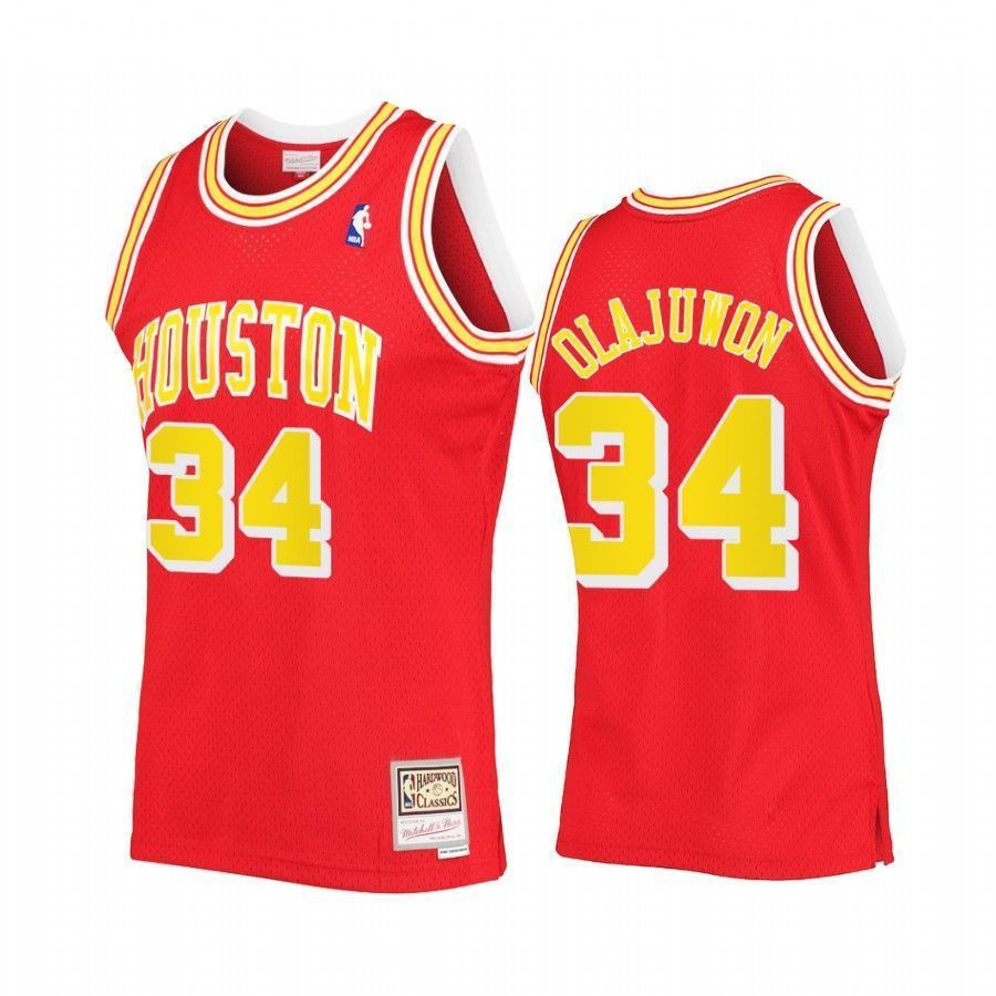 Men's Hakeem Olajuwon 34 Houston Rockets Red Hardwood Classics Jersey