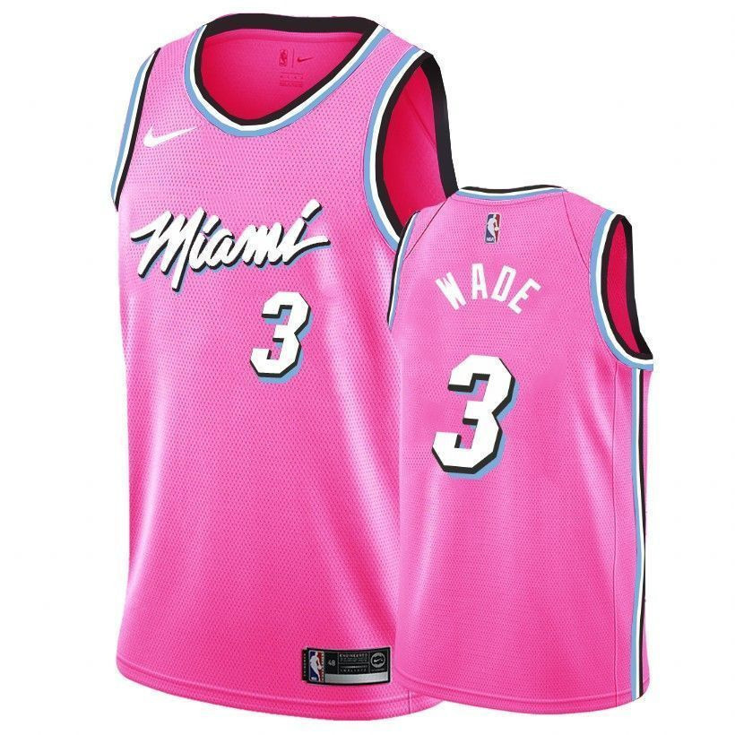 Men's Heat Male Dwyane Wade 3 Earned Edition Pink Jersey