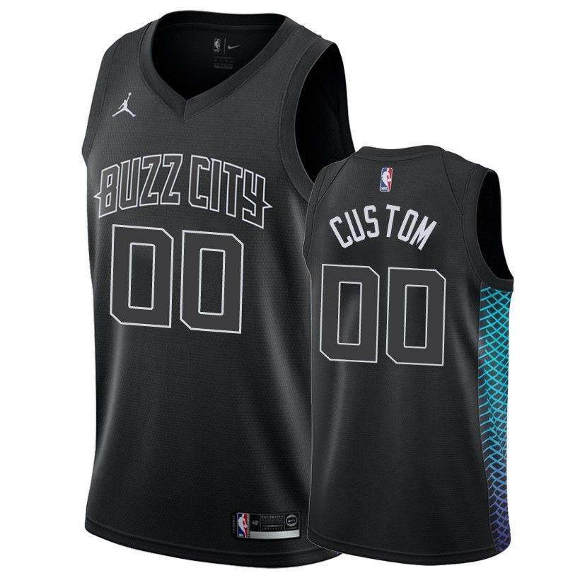 Men's Hornets Male Custom 00 City Black Jersey