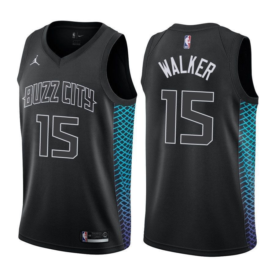 Men's Hornets Male Kemba Walker 15 City Edition Black Jersey
