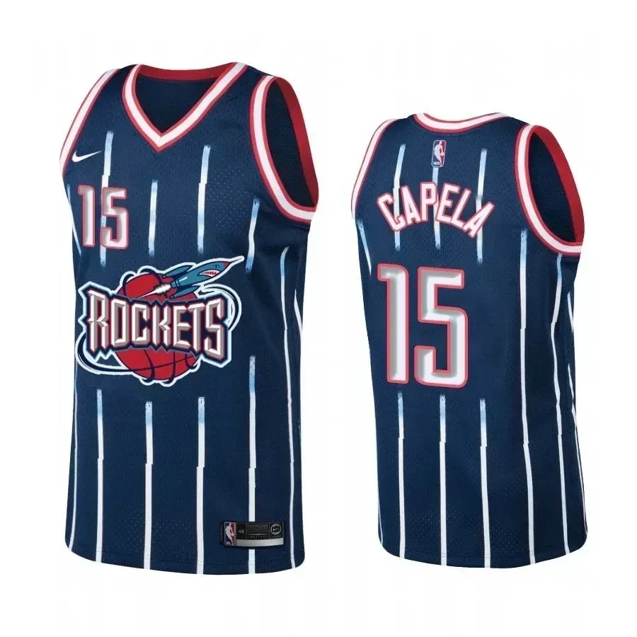 Men's Houston Rockets 15 Clint Capela Navy Hardwood Classics Jersey