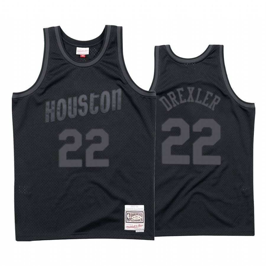 Men's Houston Rockets Clyde Drexler 22 Black Tonal Jersey