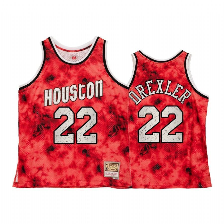 Men's Houston Rockets Clyde Drexler Galaxy Constellation Jersey Red Throwback