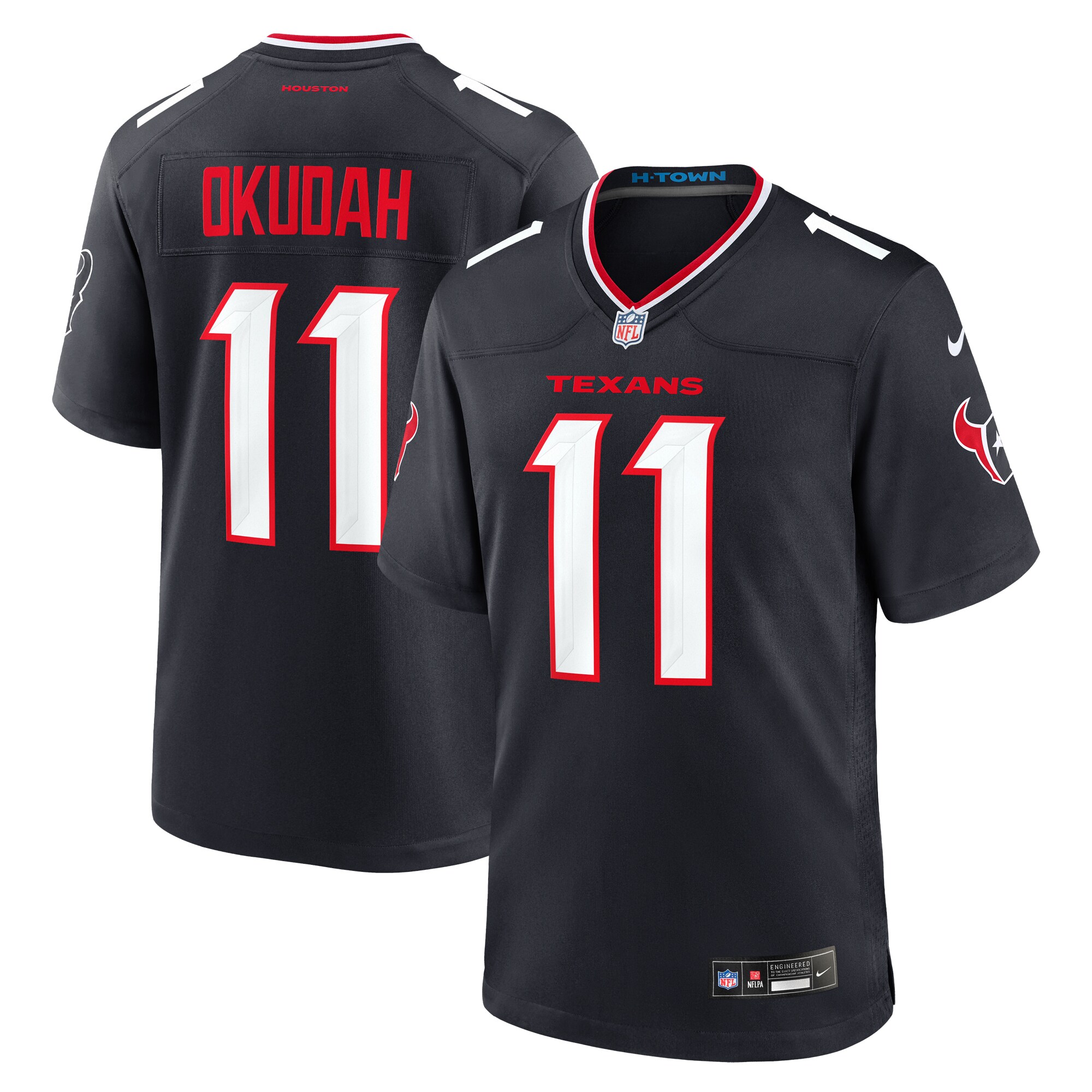 Men's Houston Texans Jeff Okudah Navy Team Game Jersey Js3866