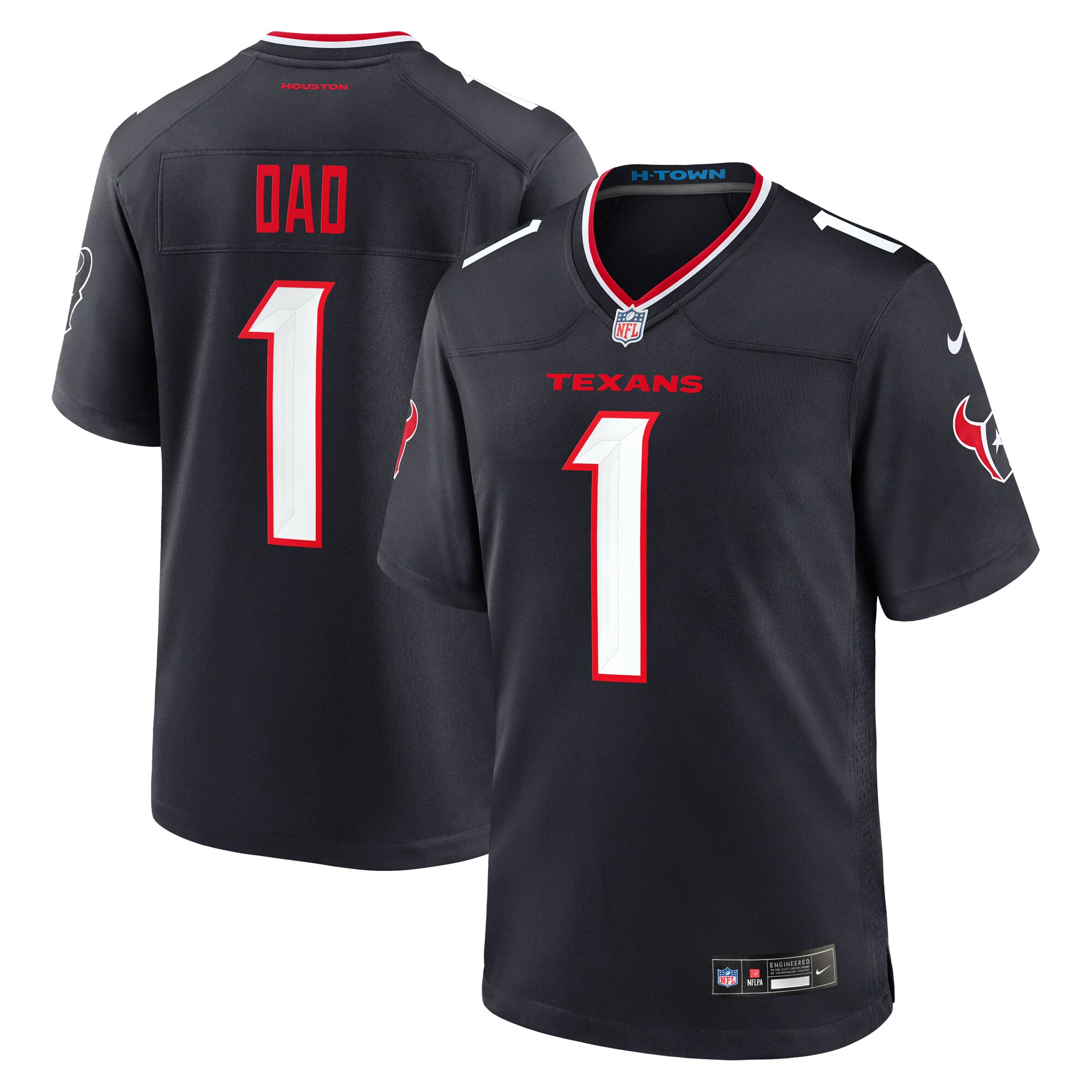 Men's Houston Texans Navy #1 Dad Game Jersey Js1227