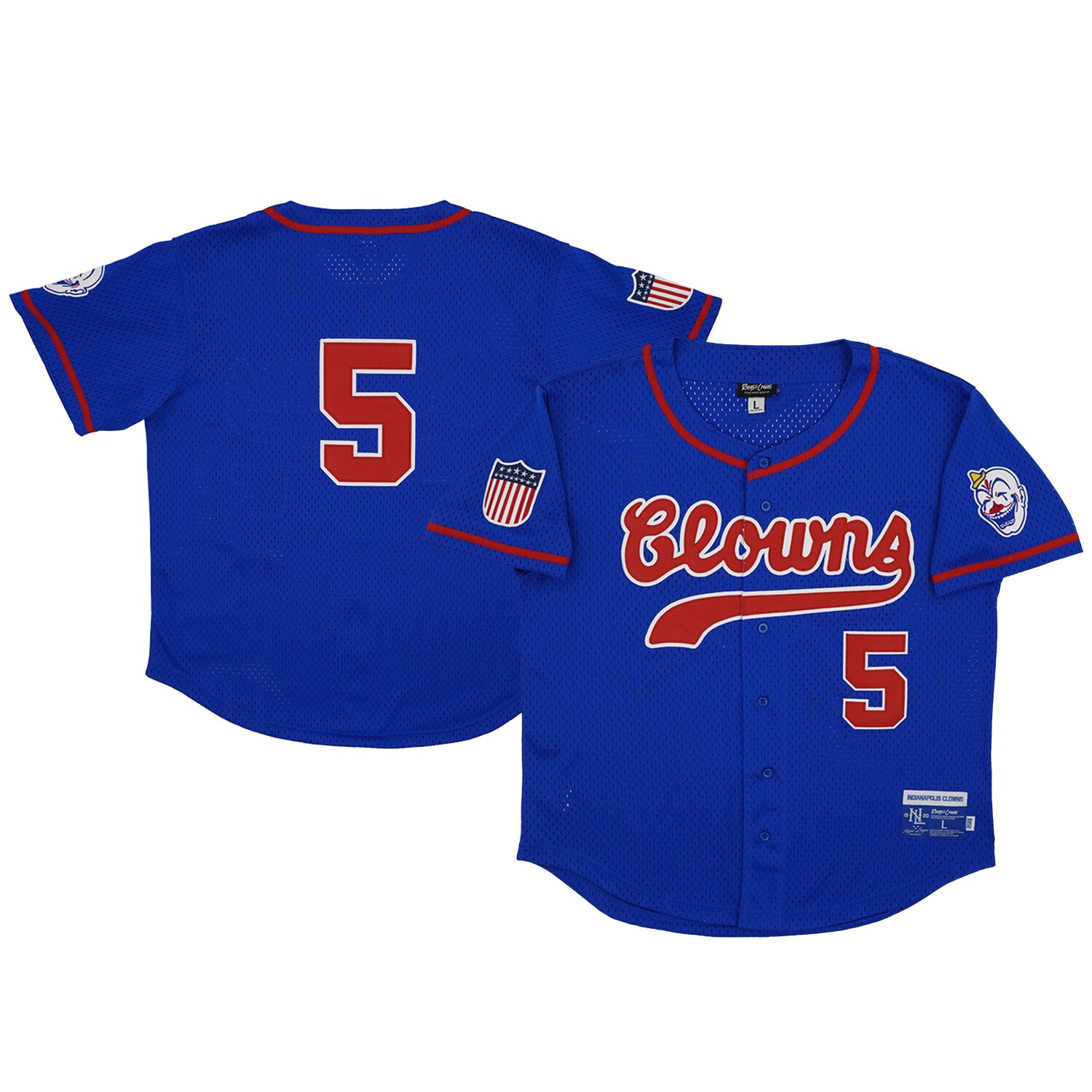 Men's Indianapolis Clowns #5 Rings & Crwns Royal Mesh Button-down Jersey