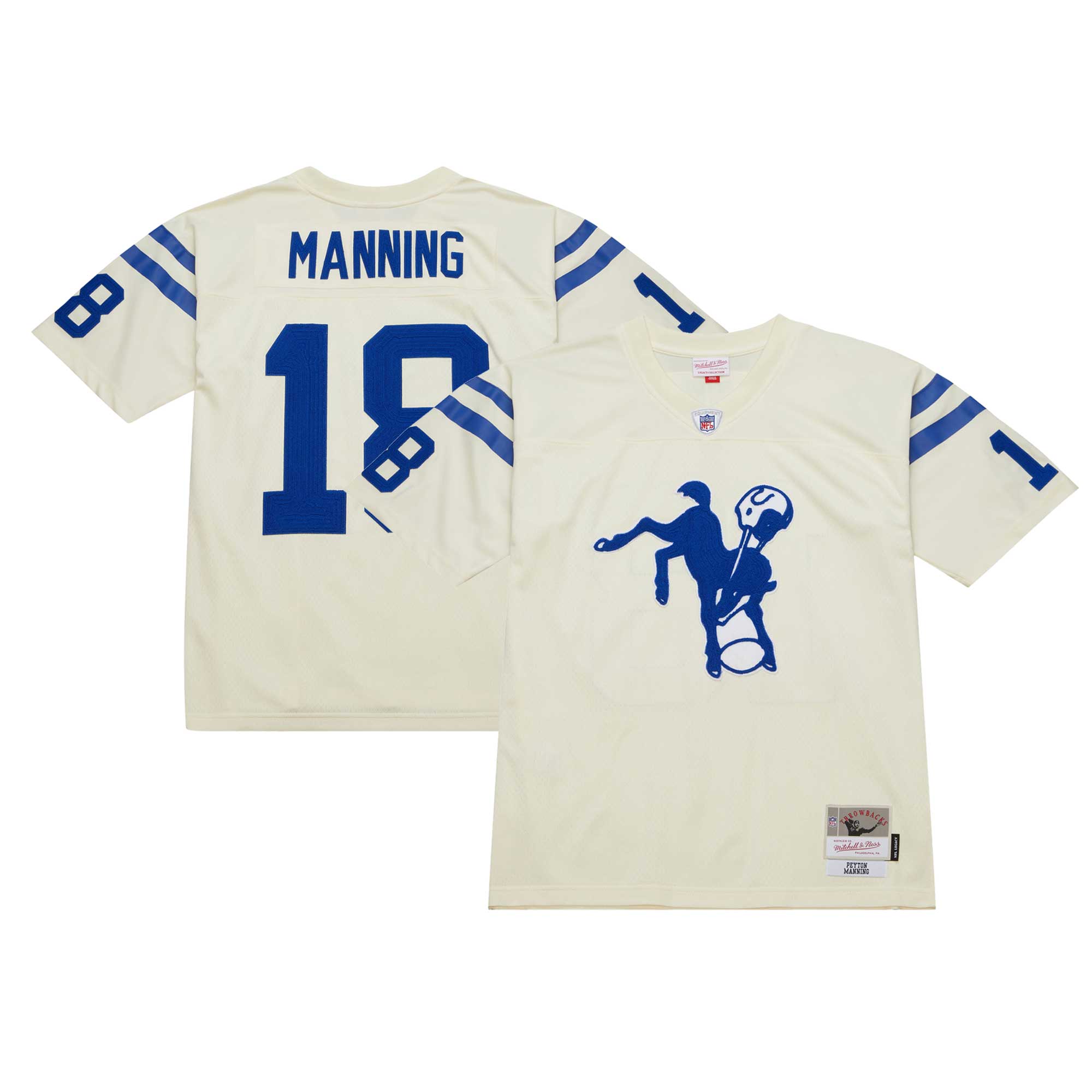 Men's Indianapolis Colts Peyton Manning Mitchell & Ness Cream Chainstitch Legacy Jersey Js5232