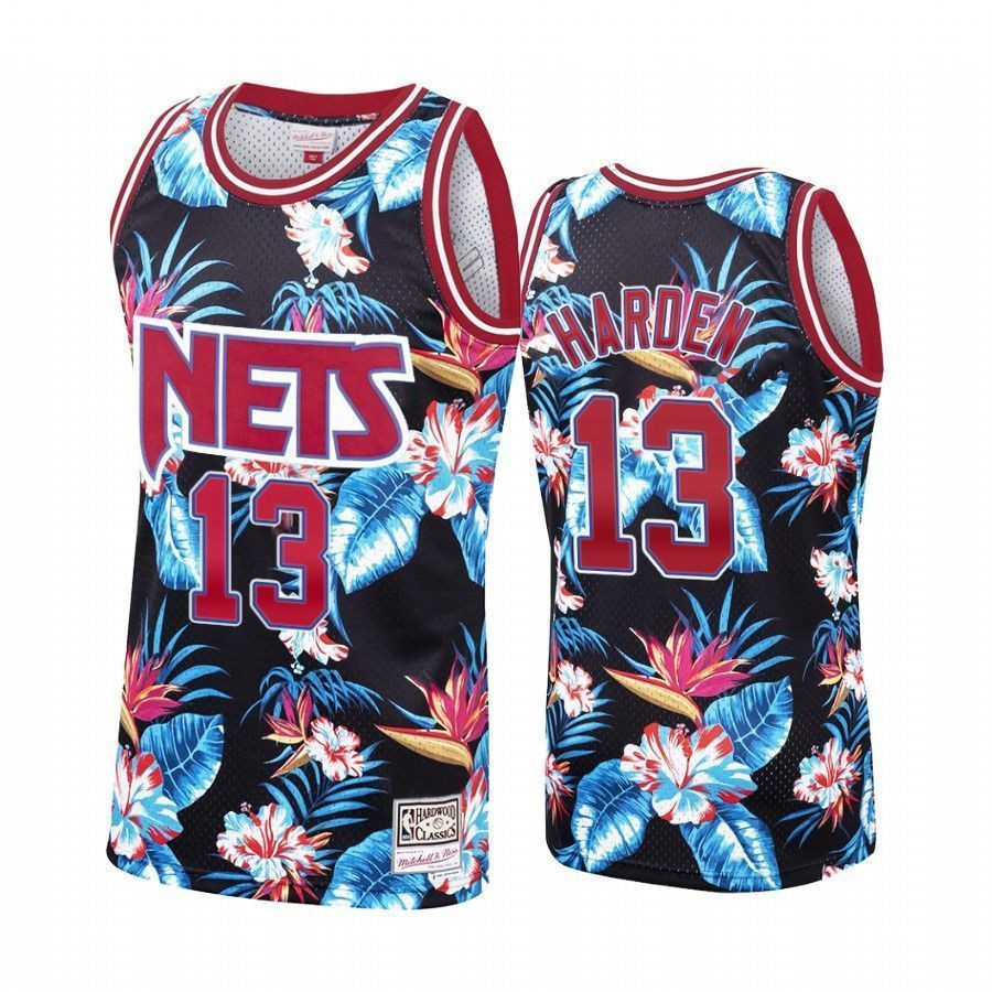 Men's James Harden 13 Brooklyn Nets Black Floral Fashion Jersey