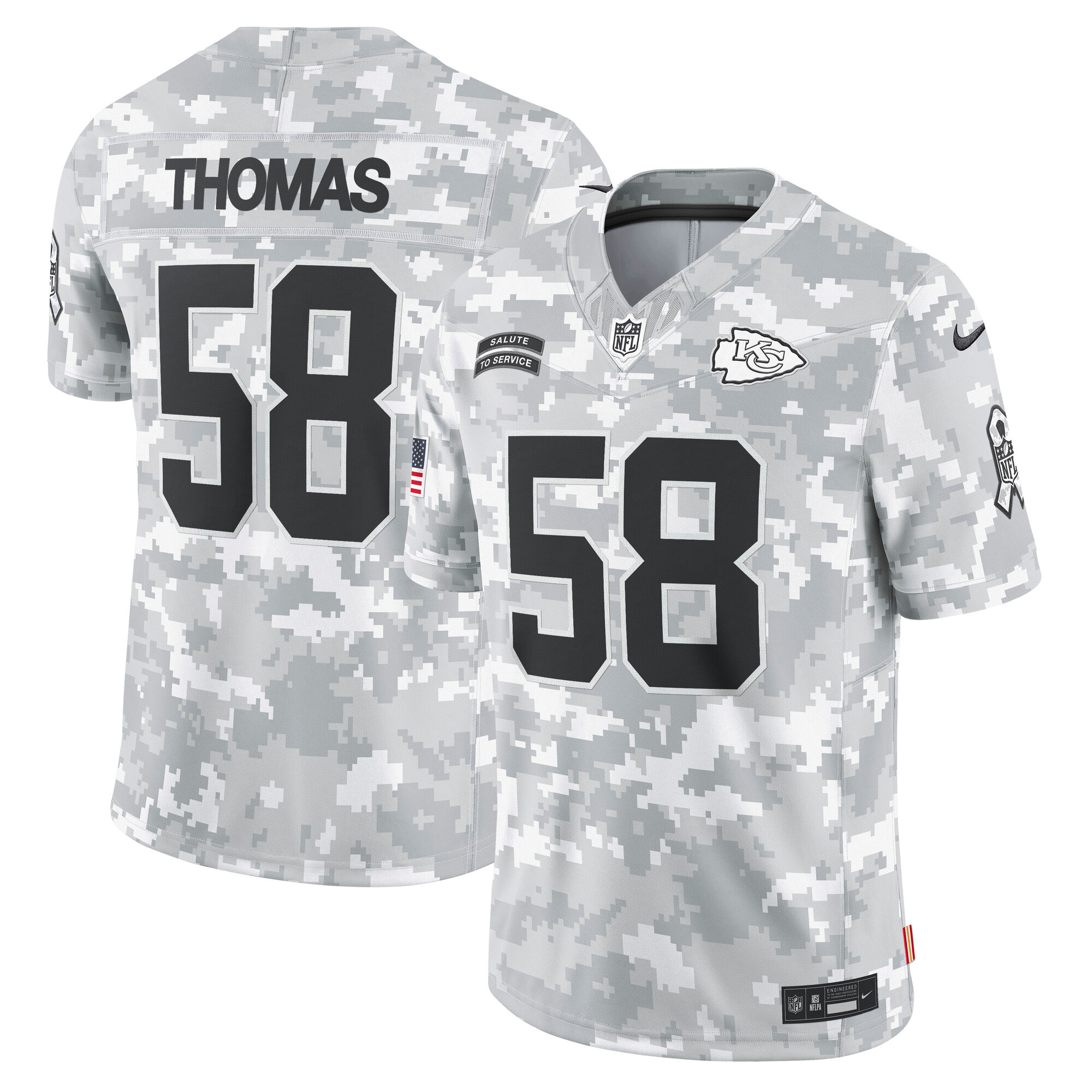 Men's Kansas City Chiefs Derrick Thomas Arctic Camo 2024 Salute To Service Retired Player Limited Jersey Js5219