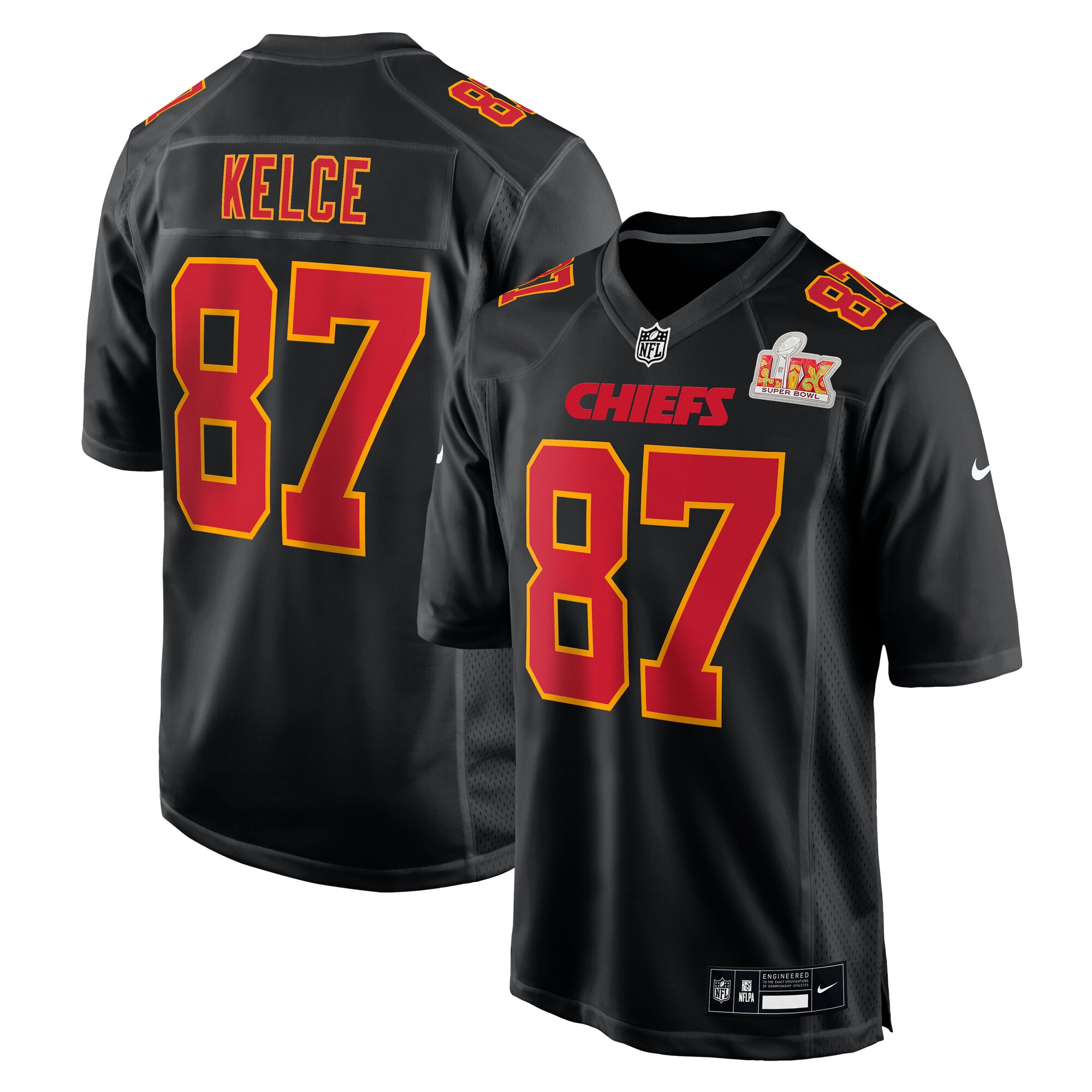 Men's Kansas City Chiefs Travis Kelce Carbon Black Super Bowl Lix Fashion Game Jersey Js4283