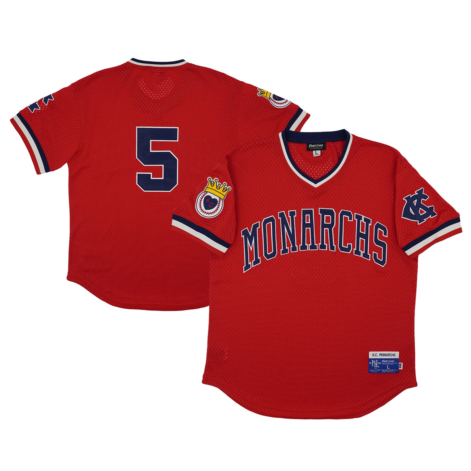 Men's Kansas City Monarchs #5 Rings & Crwns Red Mesh V-neck Jersey