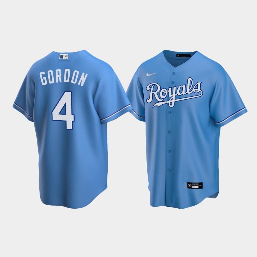 Men's Kansas City Royals 4 Alex Gordon Light Blue Alternate Jersey