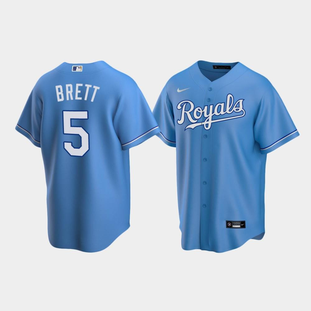 Men's Kansas City Royals 5 George Brett Light Blue Alternate Jersey