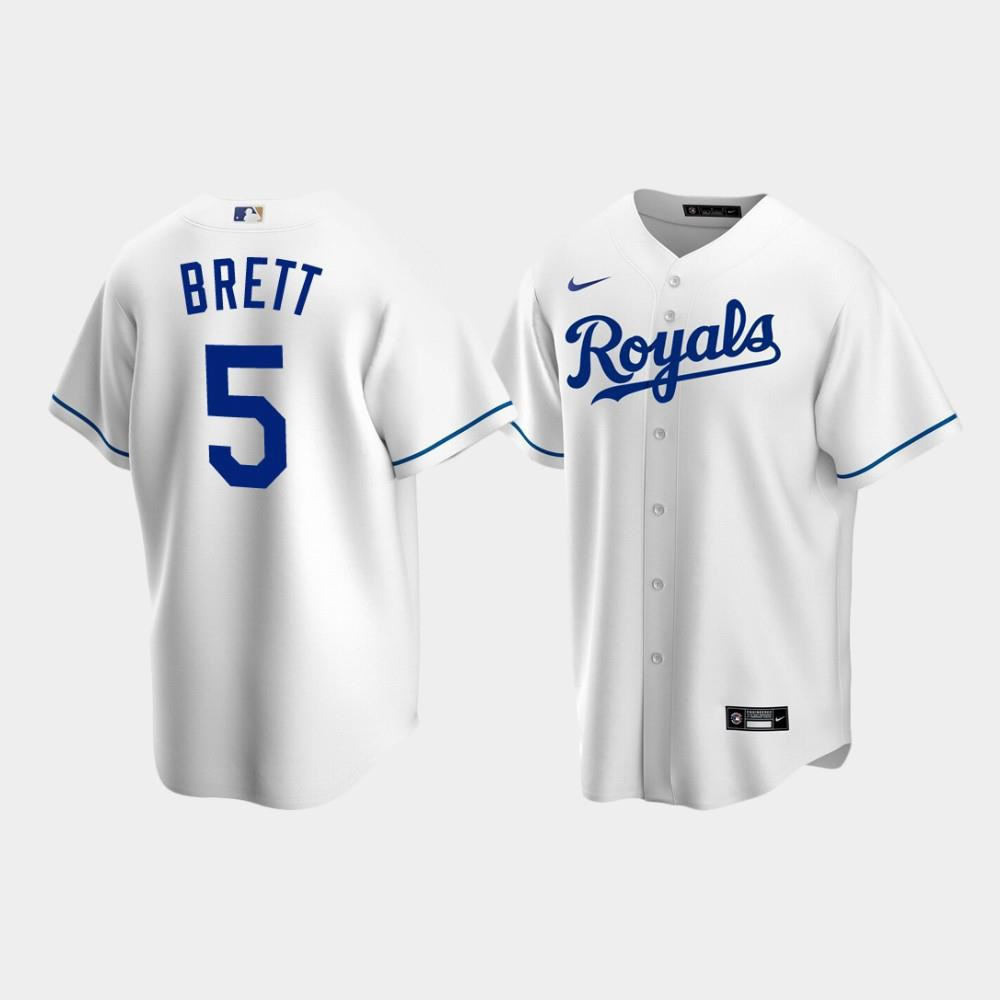 Men's Kansas City Royals 5 George Brett White Home Jersey