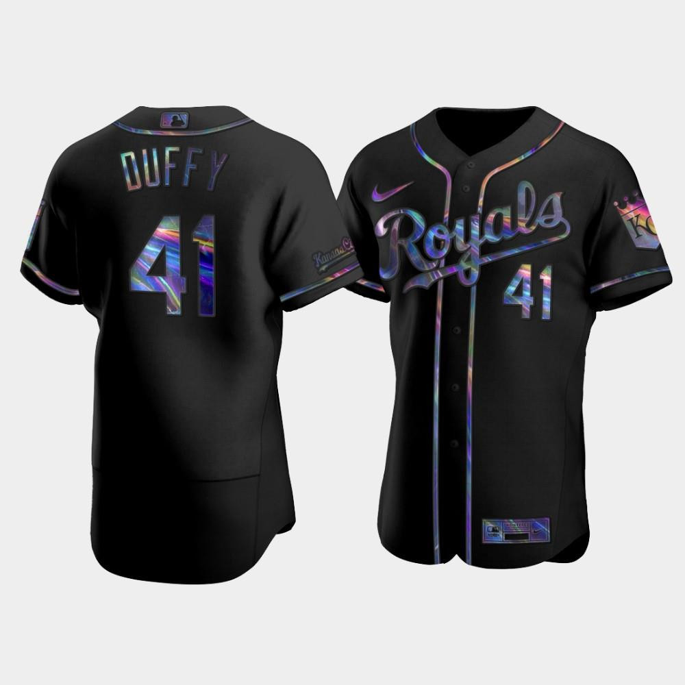 Men's Kansas City Royals Danny Duffy 41 Black Golden Edition Holographic Jersey