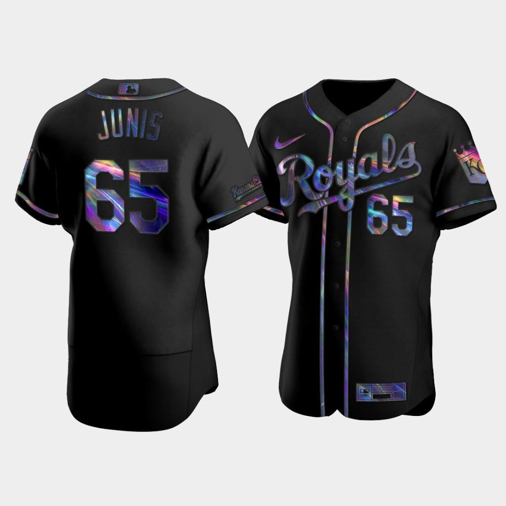 Men's Kansas City Royals Jakob Junis 65 Black Golden Edition Holographic Jersey