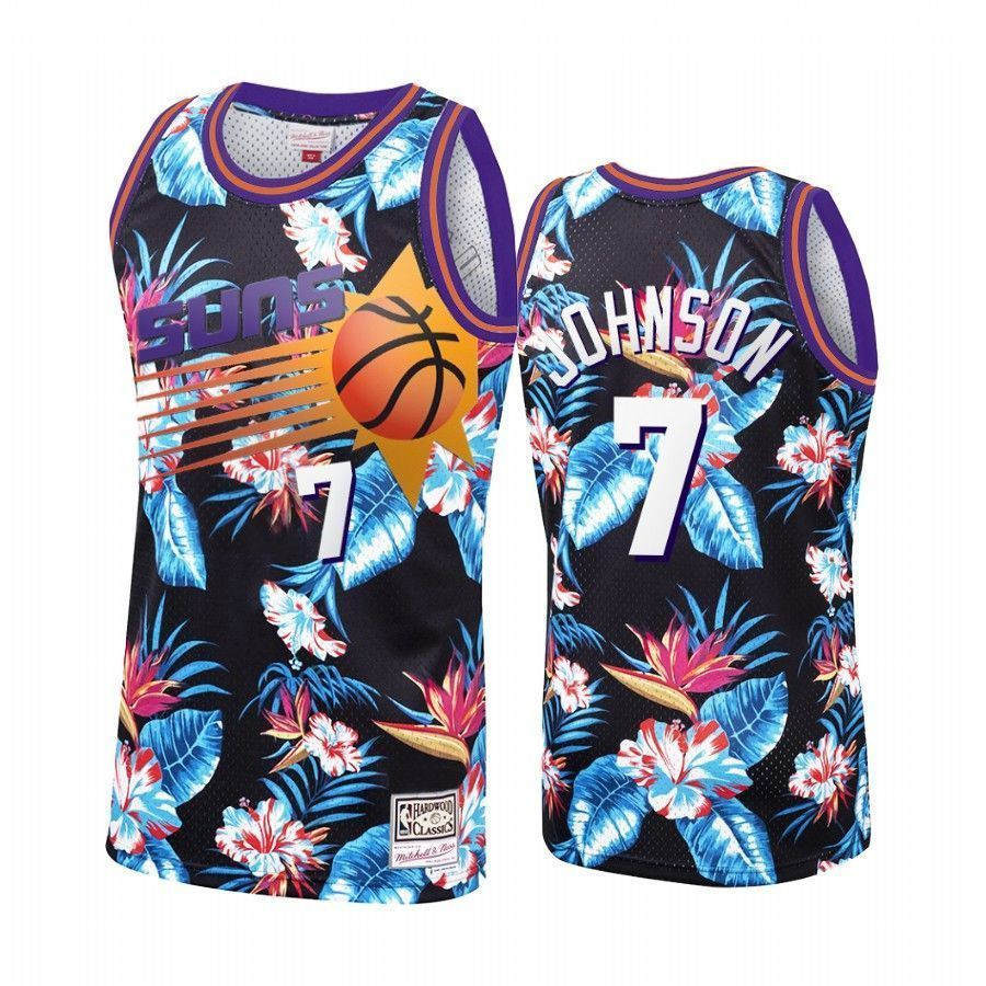 Men's Kevin Johnson 7 Phoenix Suns Black Floral Fashion Jersey