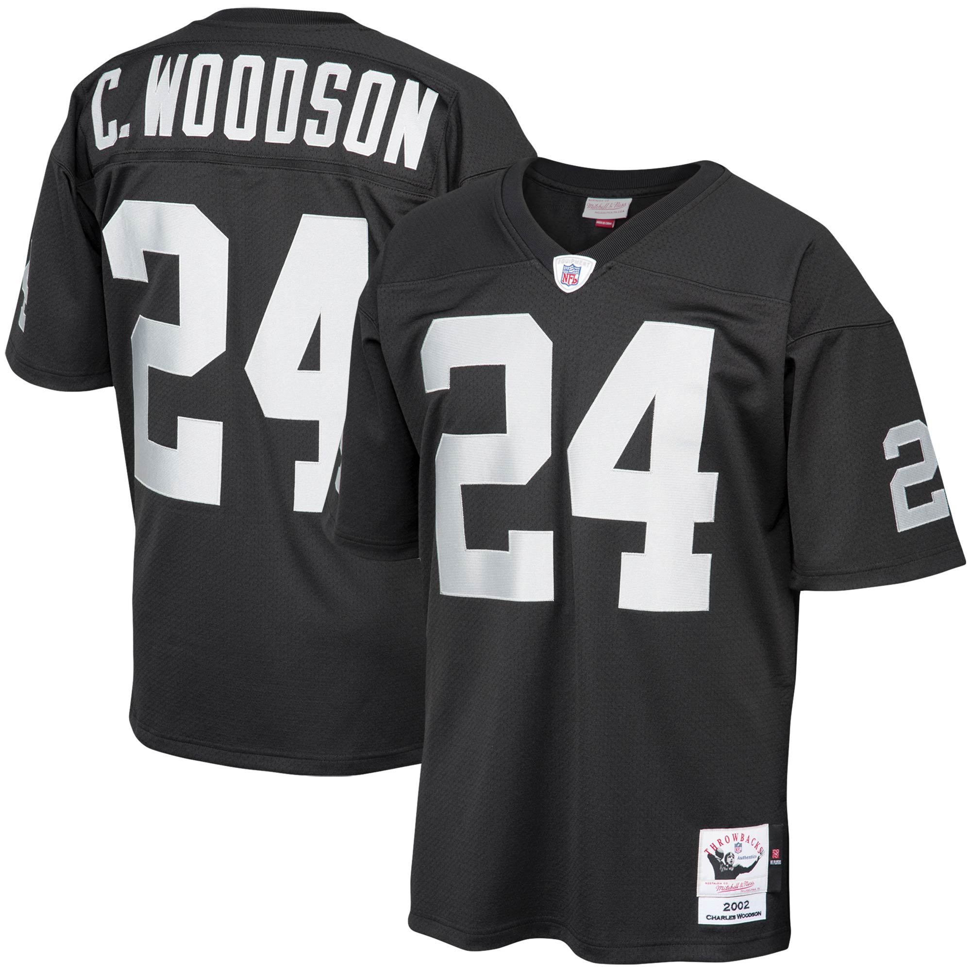 Men's Las Vegas Raiders 2002 Charles Woodson Mitchell & Ness Black Throwback Retired Player Jersey Js9746