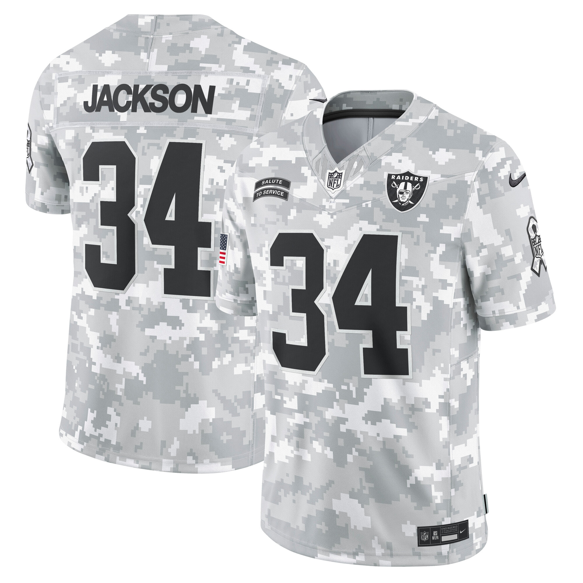 Men's Las Vegas Raiders Bo Jackson Arctic Camo 2024 Salute To Service Retired Player Limited Jersey Js2034