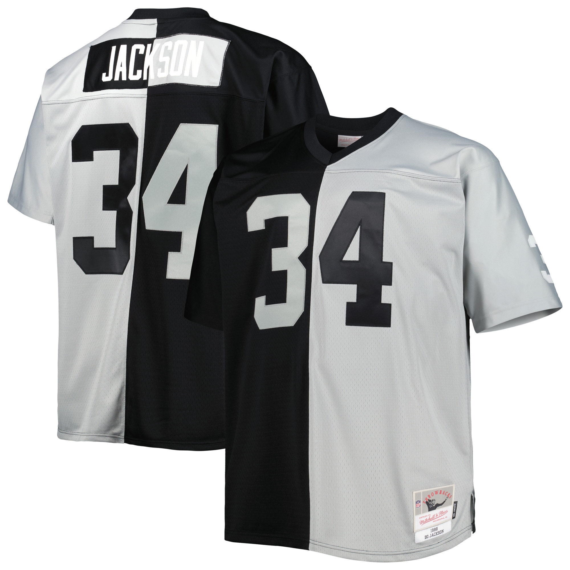 Men's Las Vegas Raiders Bo Jackson Mitchell & Ness Black/silver Big & Tall Split Legacy Retired Player Jersey Js3532