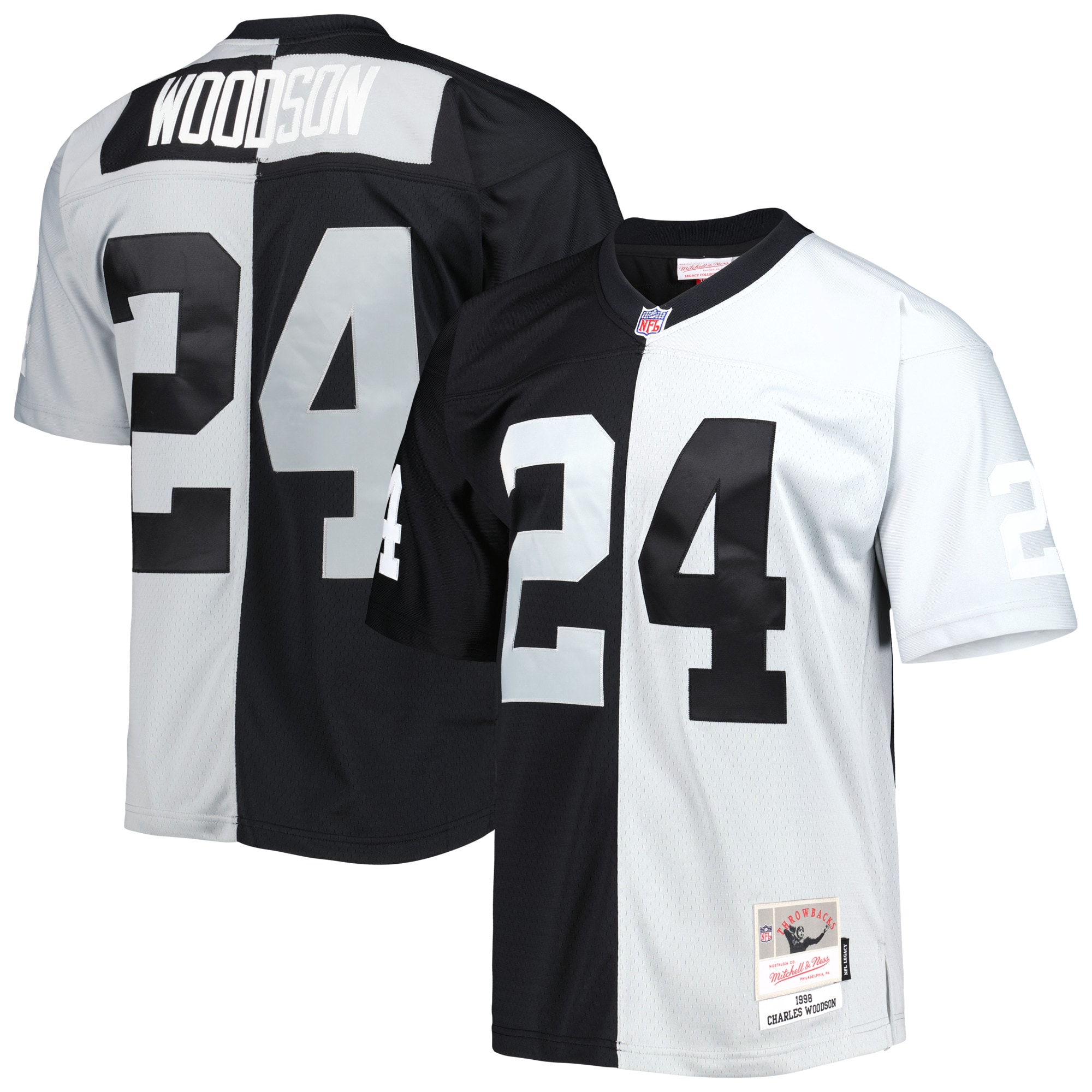 Men's Las Vegas Raiders Charles Woodson Mitchell & Ness Black/silver 1998 Split Legacy Jersey Js1898