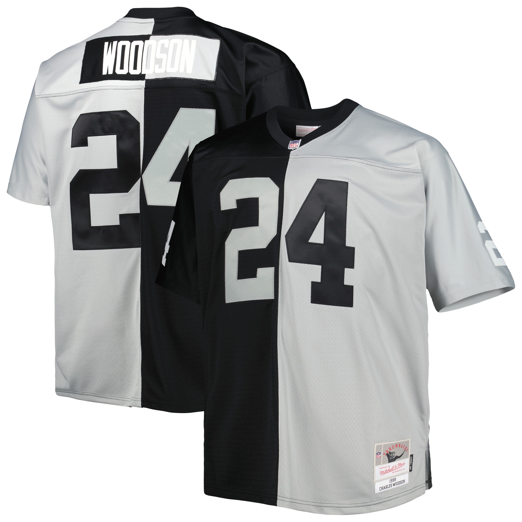 Men's Las Vegas Raiders Charles Woodson Mitchell & Ness Black/silver Big & Tall Split Legacy Retired Player Jersey Js3363
