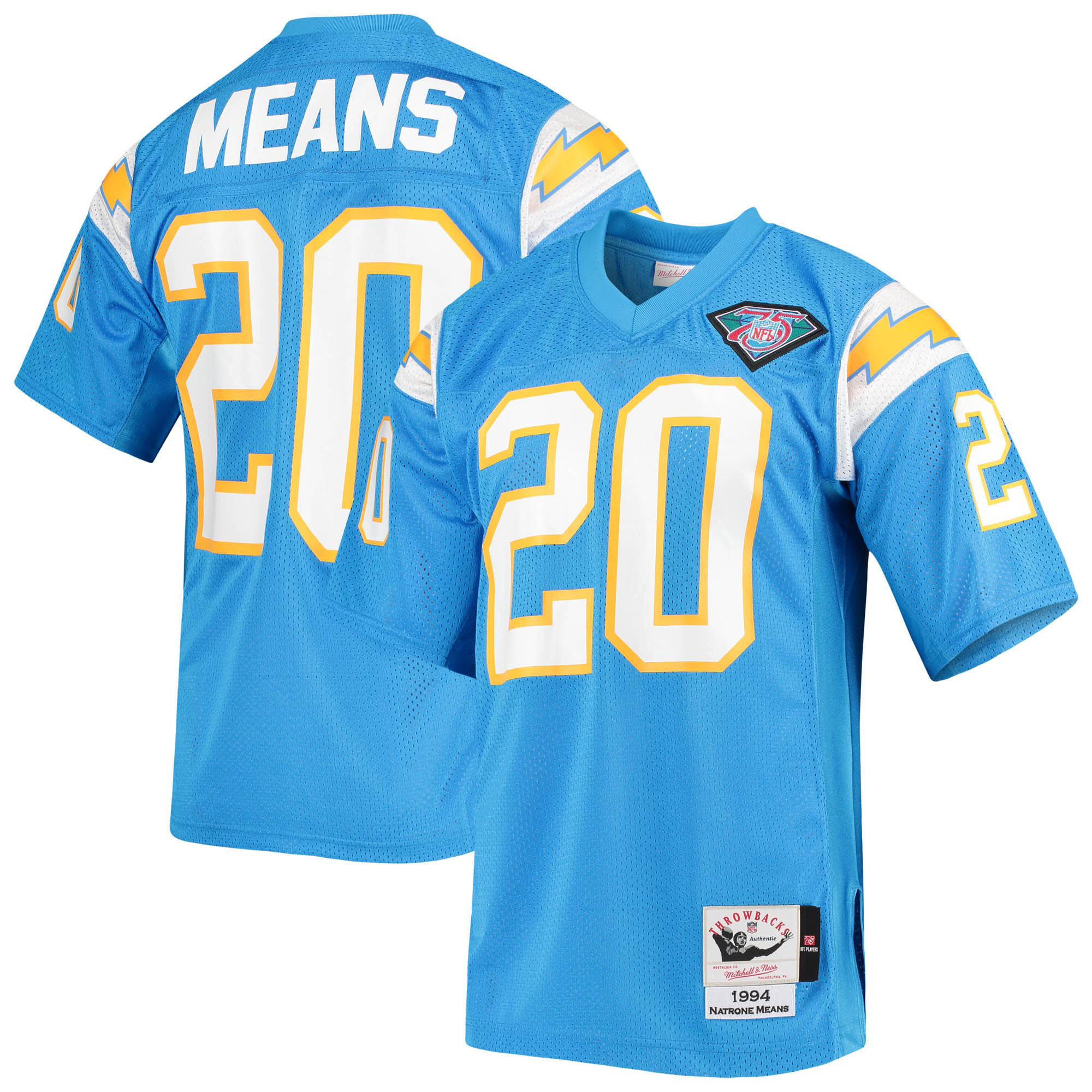 Men's Los Angeles Chargers 1994 Natrone Means Mitchell & Ness Powder Blue Throwback Retired Player Jersey Js1709