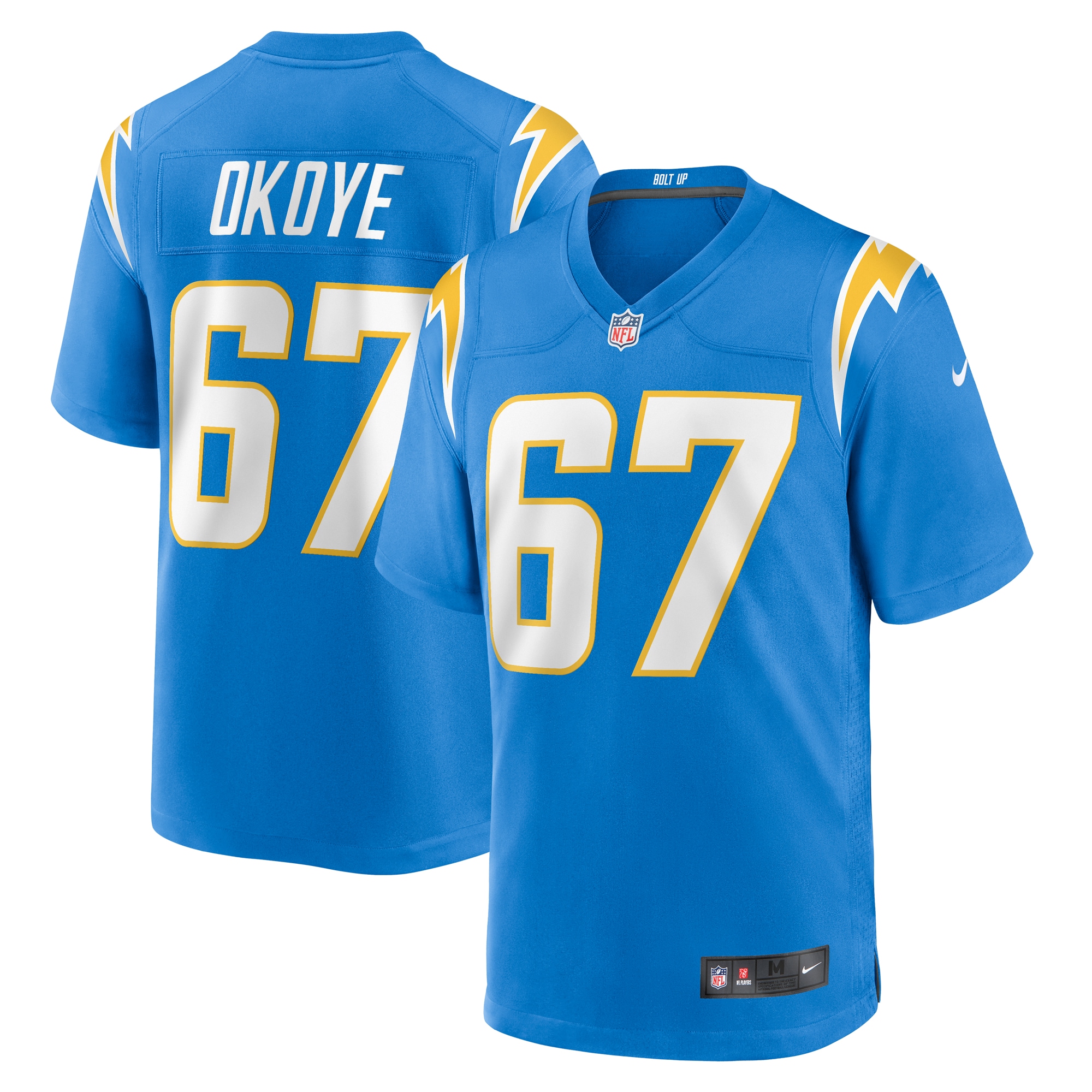 Men's Los Angeles Chargers Cj Okoye Powder Blue Team Game Jersey Js3439