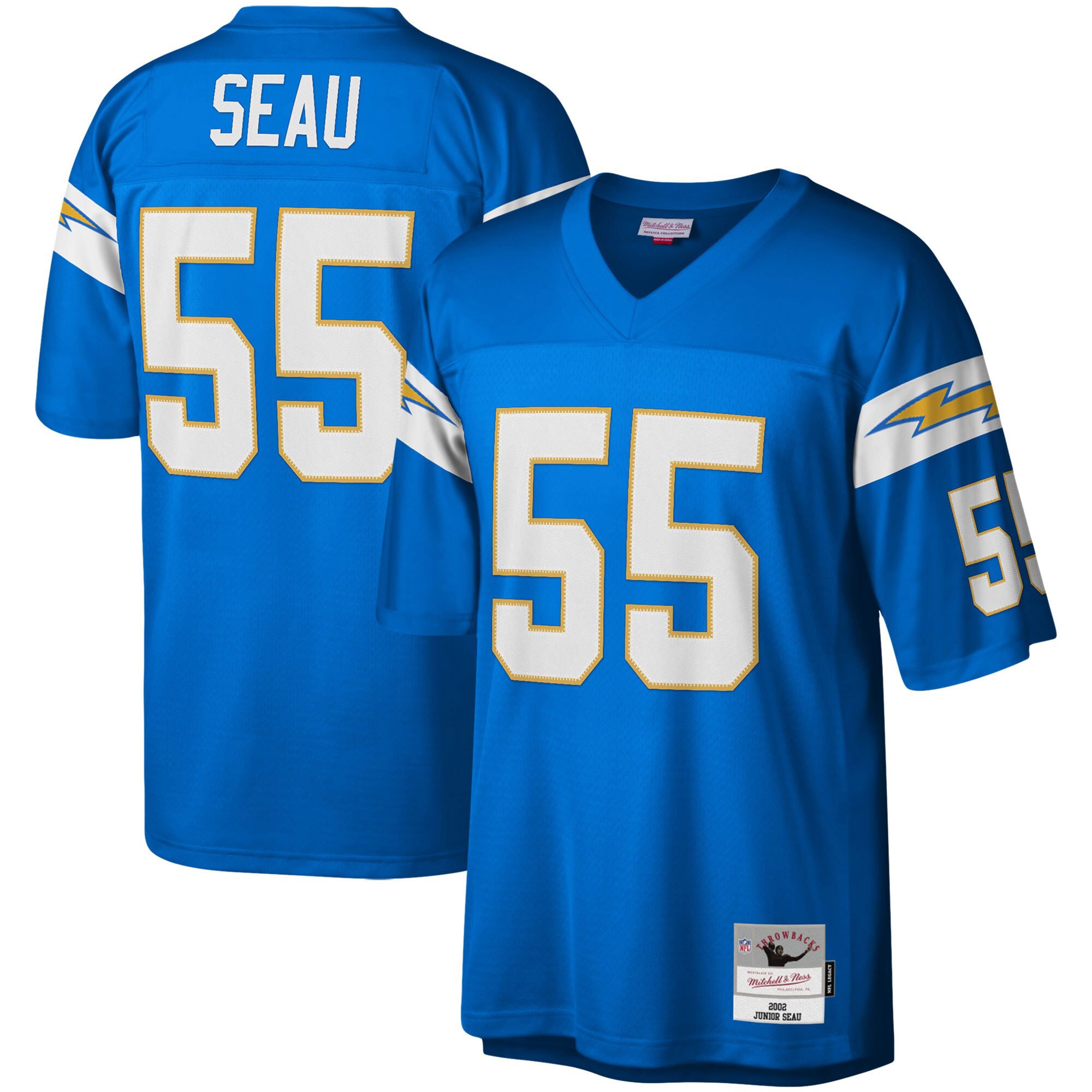 Men's Los Angeles Chargers Junior Seau Mitchell & Ness Powder Blue Big & Tall 2002 Retired Player Jersey Js1493