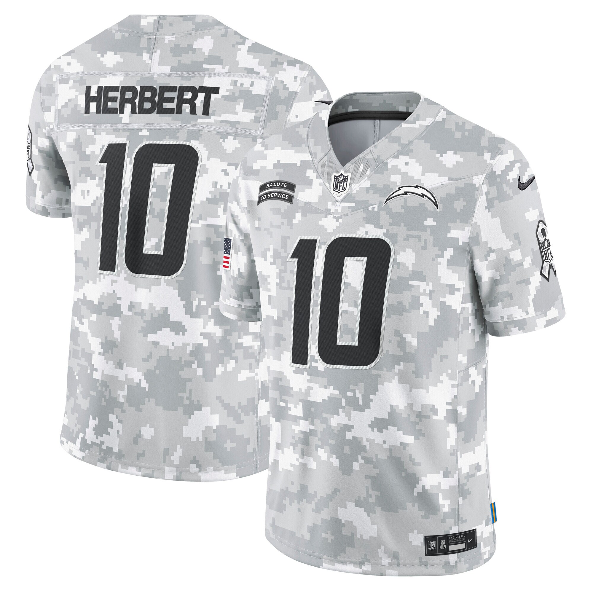 Men's Los Angeles Chargers Justin Herbert Arctic Camo 2024 Salute To Service Limited Jersey Js8016