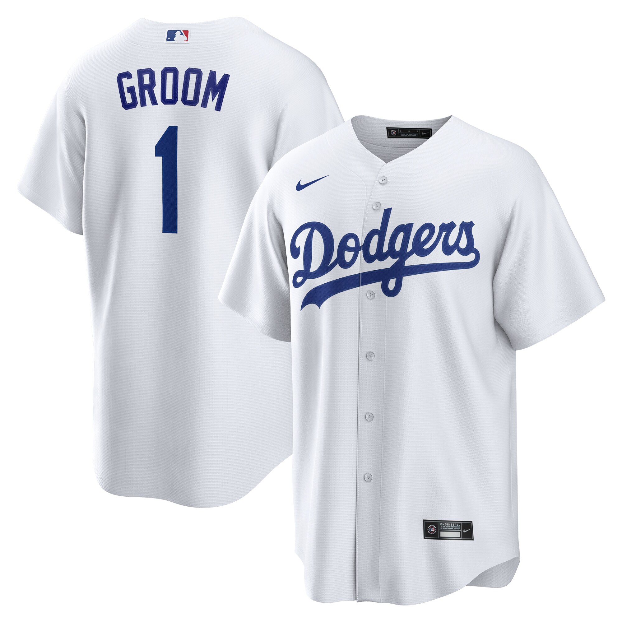 Men's Los Angeles Dodgers White #1 Groom Home Jersey