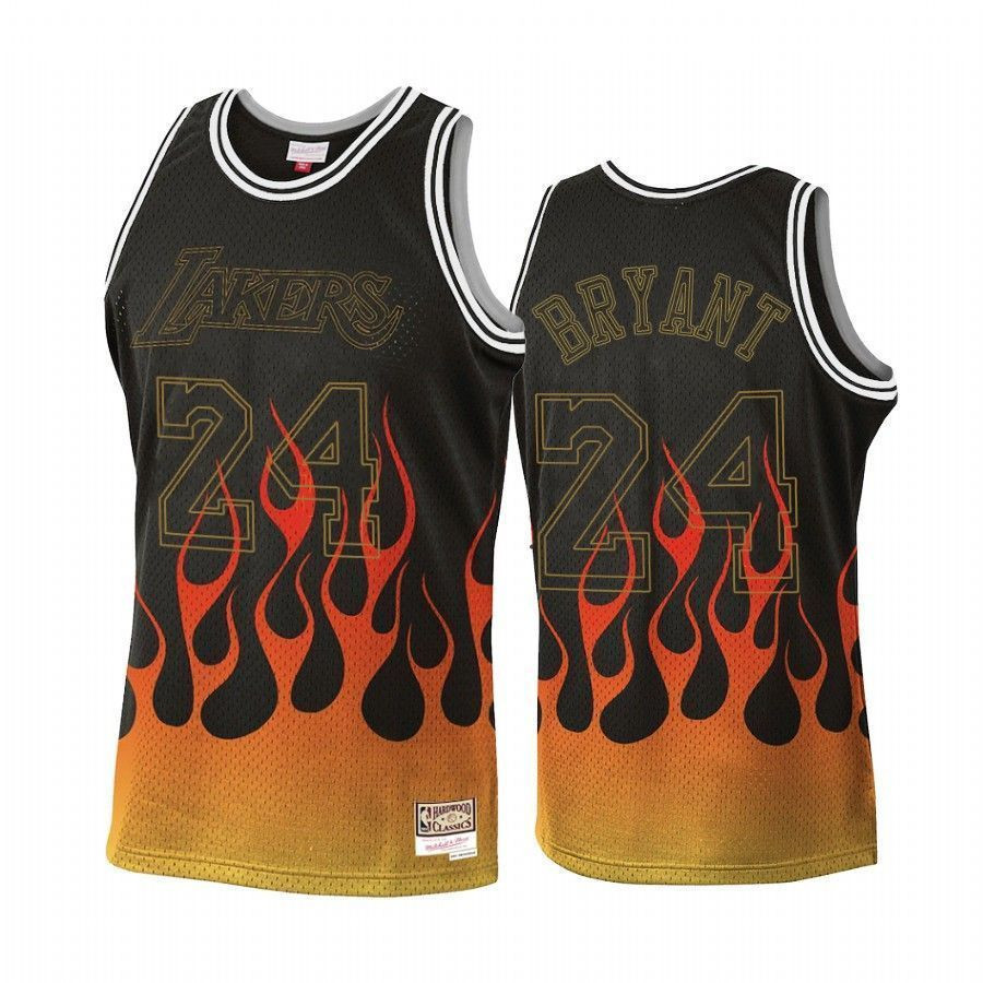 Men's Los Angeles Lakers Kobe Bryant 24 Black Flames Jersey