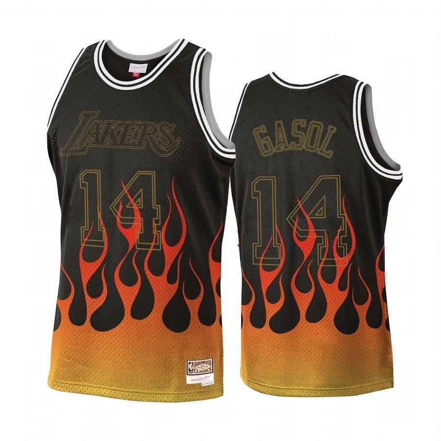 Men's Los Angeles Lakers Marc Gasol 14 Black Flames Jersey