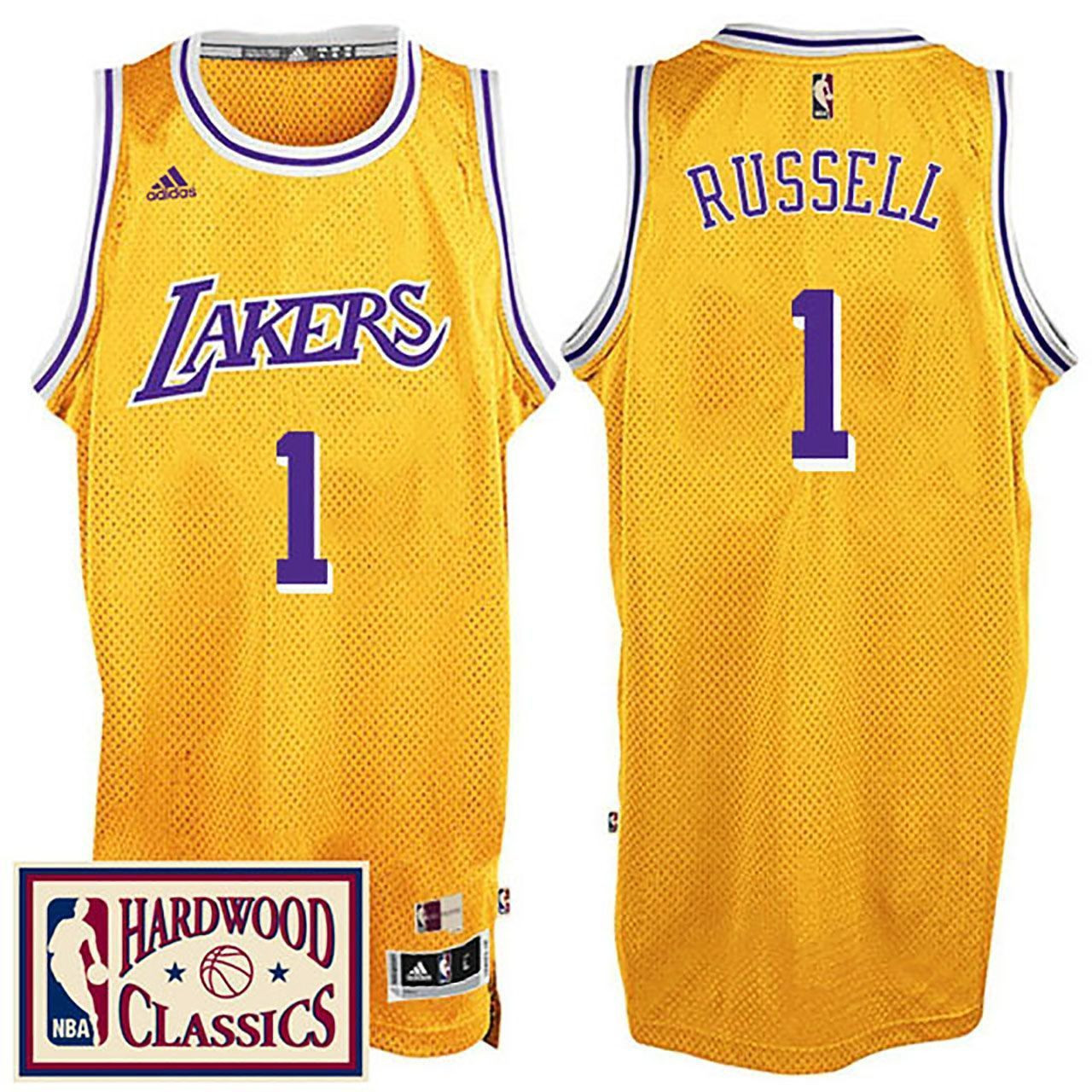 Men's Male 2016-17 Season Los Angeles Lakers 1 Hardwood Classics Throwback Gold Jersey D'angelo Russell Jersey